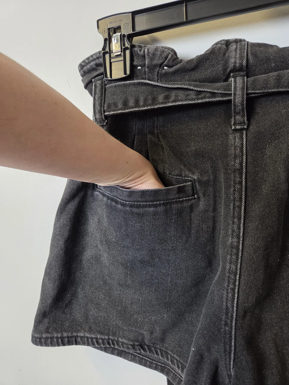 American Eagle Outfitters High-Waist Black Denim Paperbag Shorts with Tie Belt